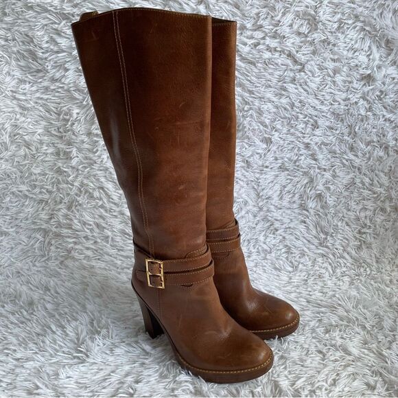 Tory Burch Shoes - Tory Burch Brown Leather Platform Heels Boots with Ankle Straps Size 8